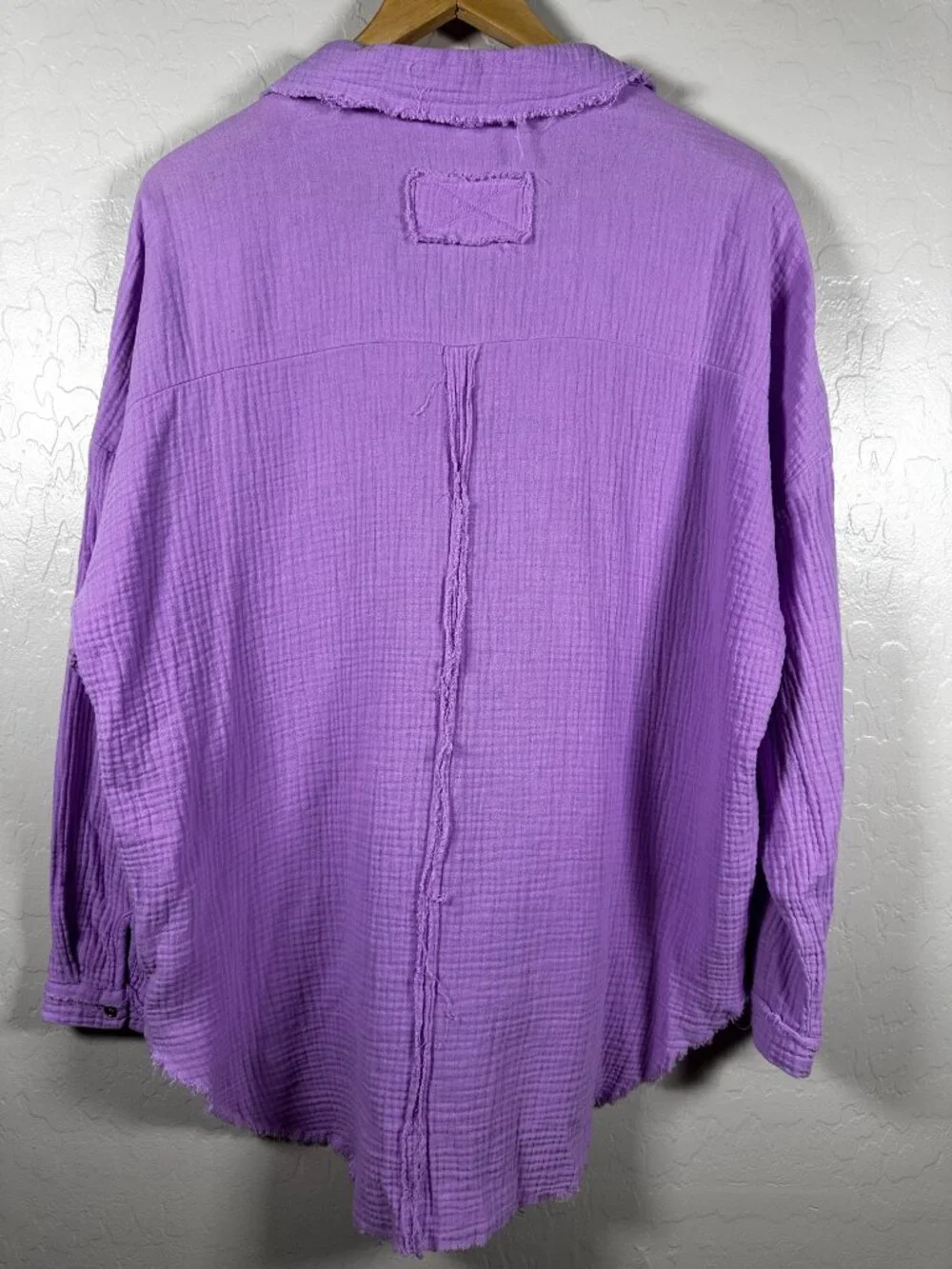 Zenana Lavender Double Gauze Button Down Shirt 100% Cotton Oversized Large - Picture 5 of 11